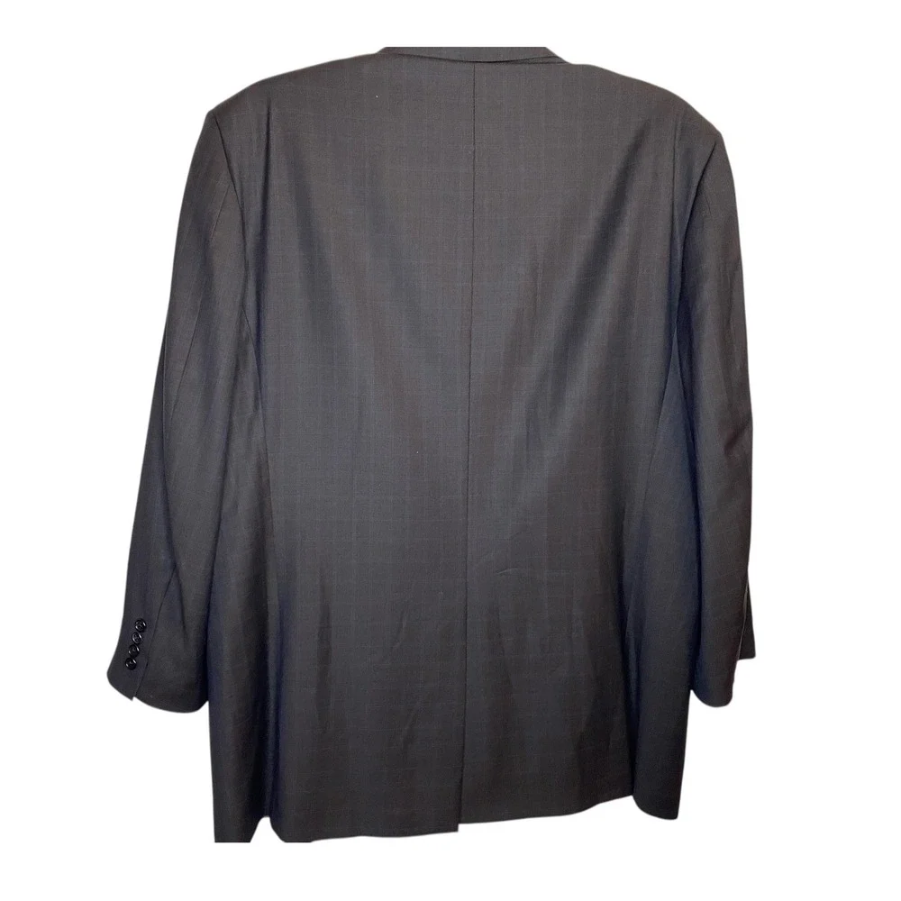 Hickey Freeman Worsted Wool Blazer Mens 50 Long Chocolate Brown Windowpane Coat